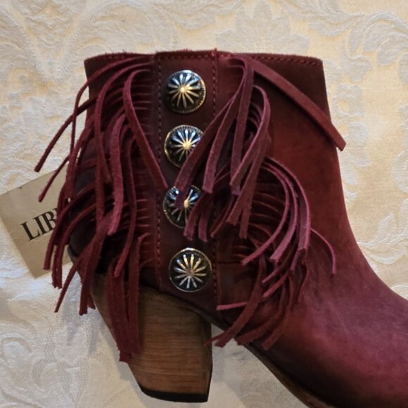 Women's Liberty Black Rojo Concho Fringe Peep Toe Booties - Picture 6 of 11